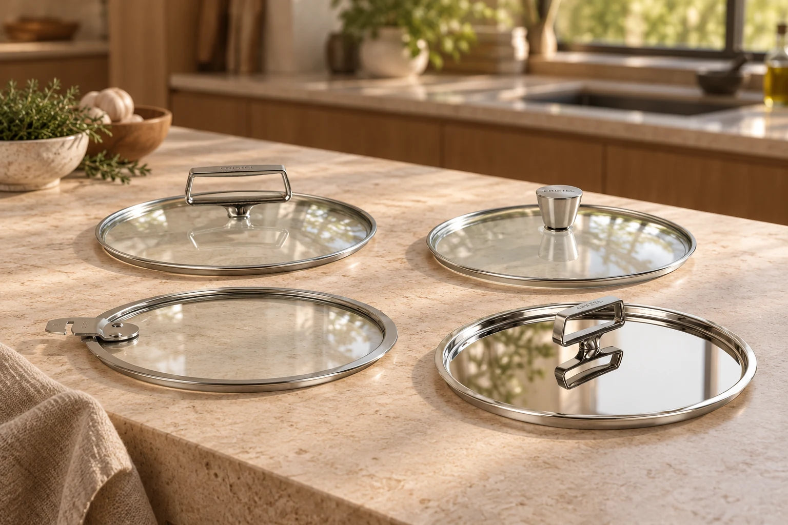 CRISTEL cookware and accessories styled in a kitchen