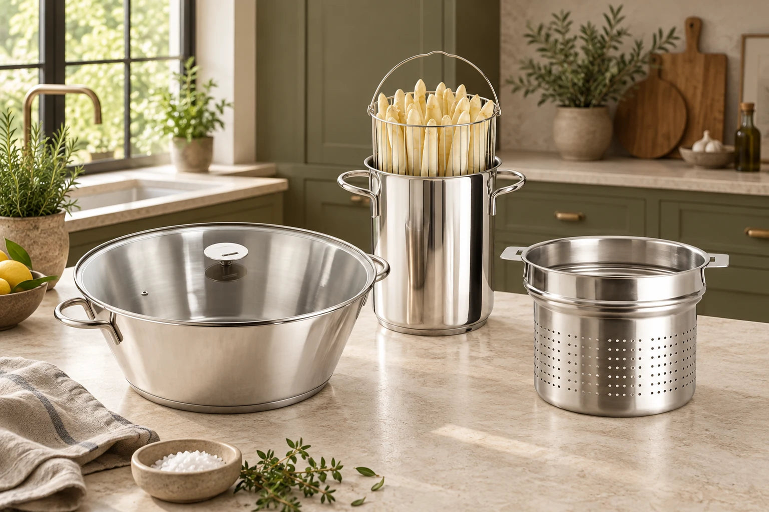 CRISTEL cookware and accessories styled in a kitchen